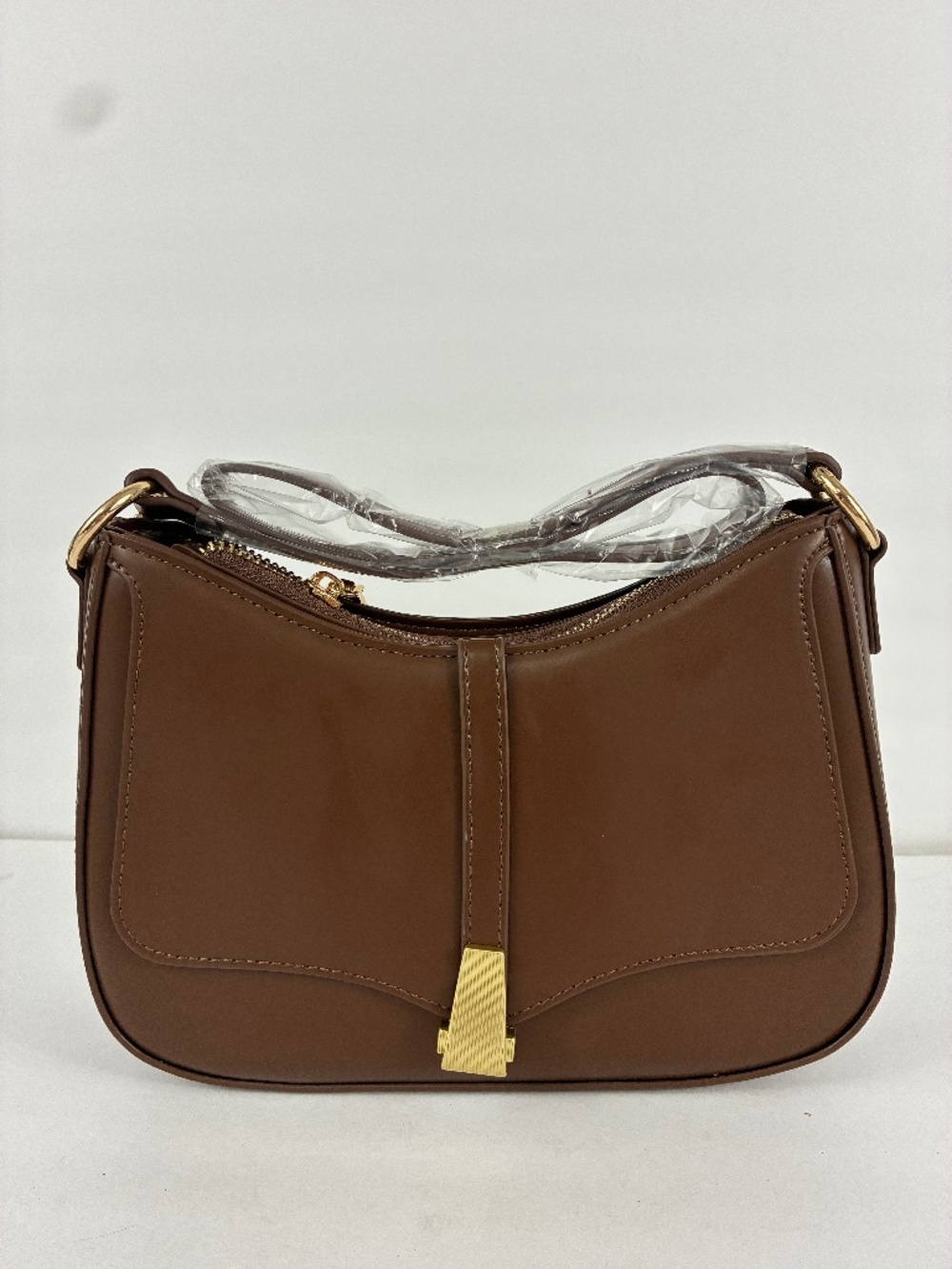 Brown Leather Shoulder Bag NEW Small Baguette Chocolate Espresso Magnetic Flap